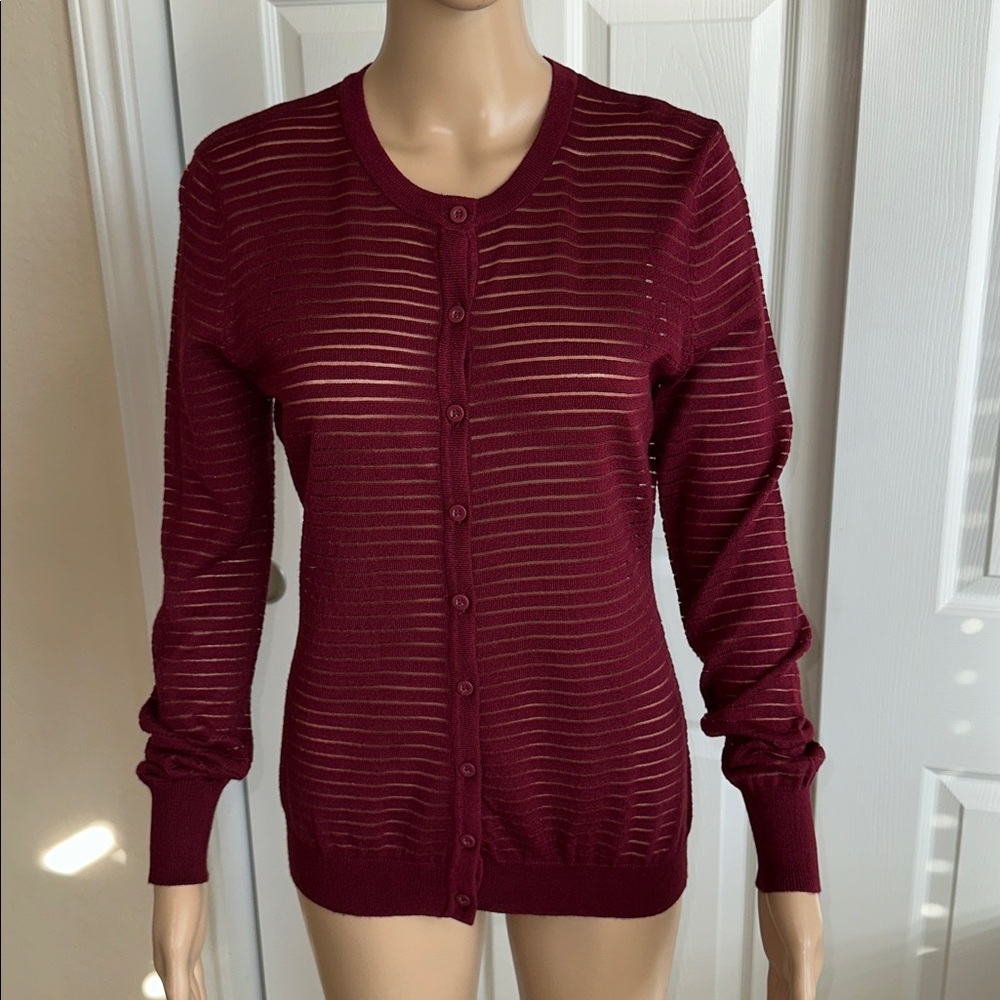 NWT Burgundy Melrose Chic Sheer Striped Cardigan ZS M.